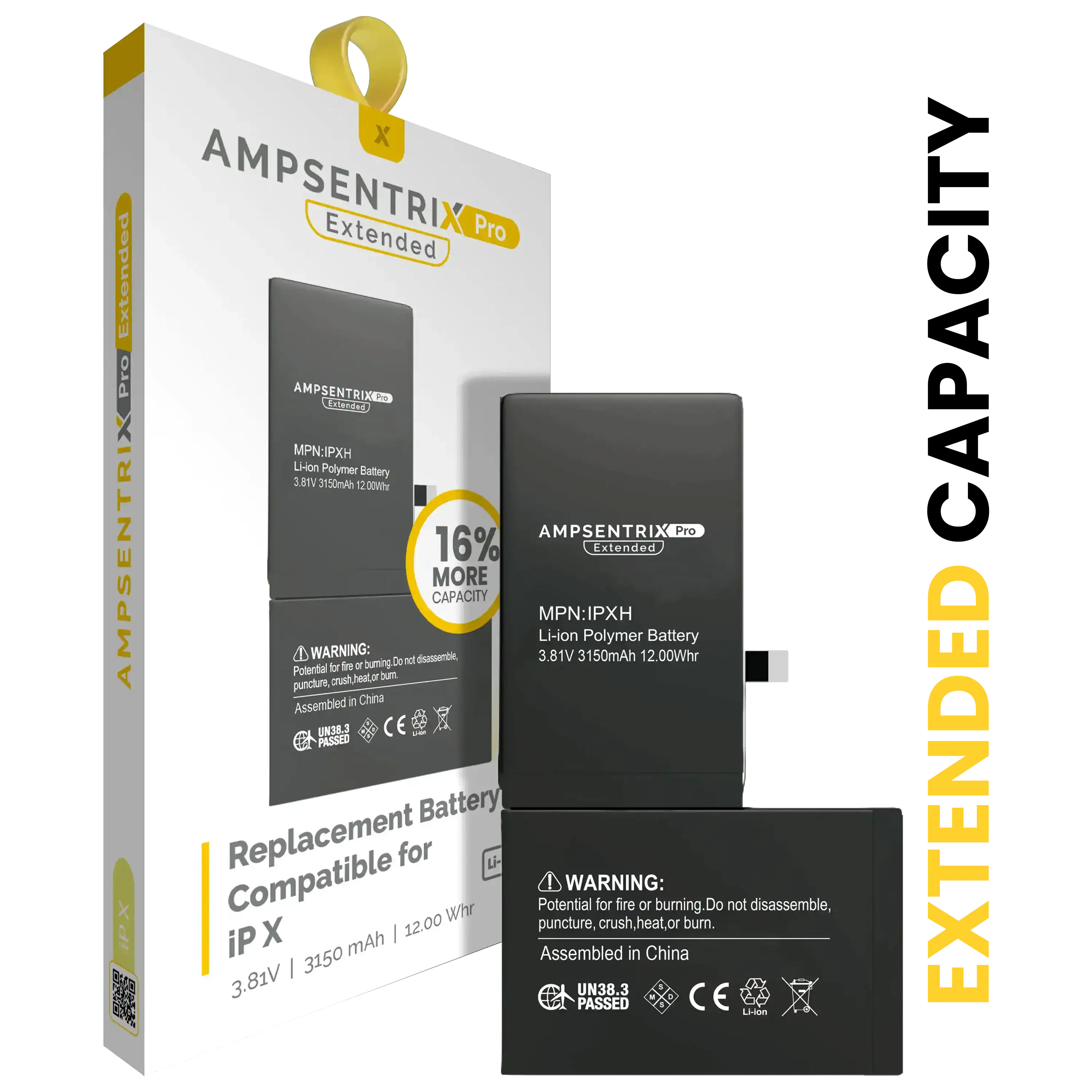 Replacement Battery For iPhone X (AmpSentrix Pro Extended)