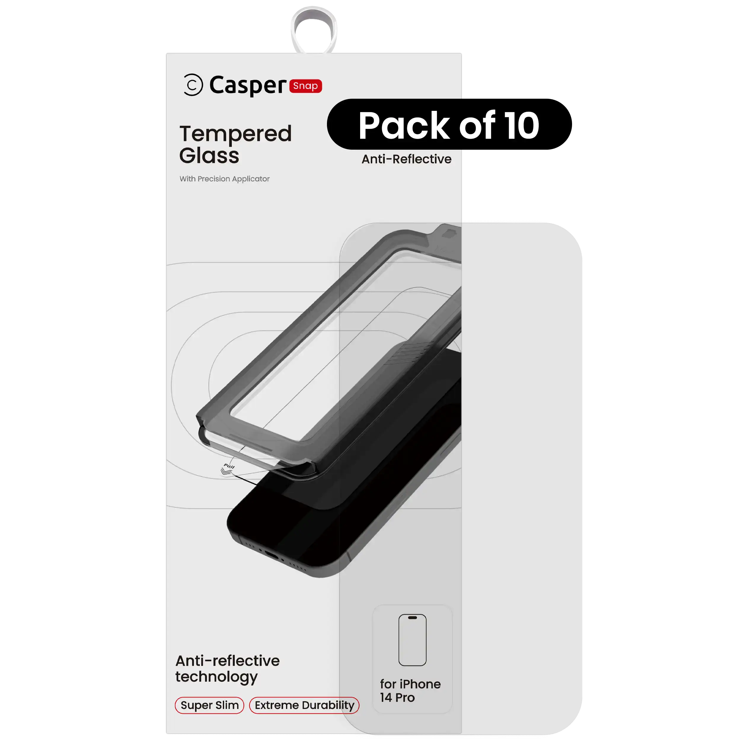 Casper Snap Tempered Glass Compatible For iPhone 14 Pro (10 Pack) (AR Clear)