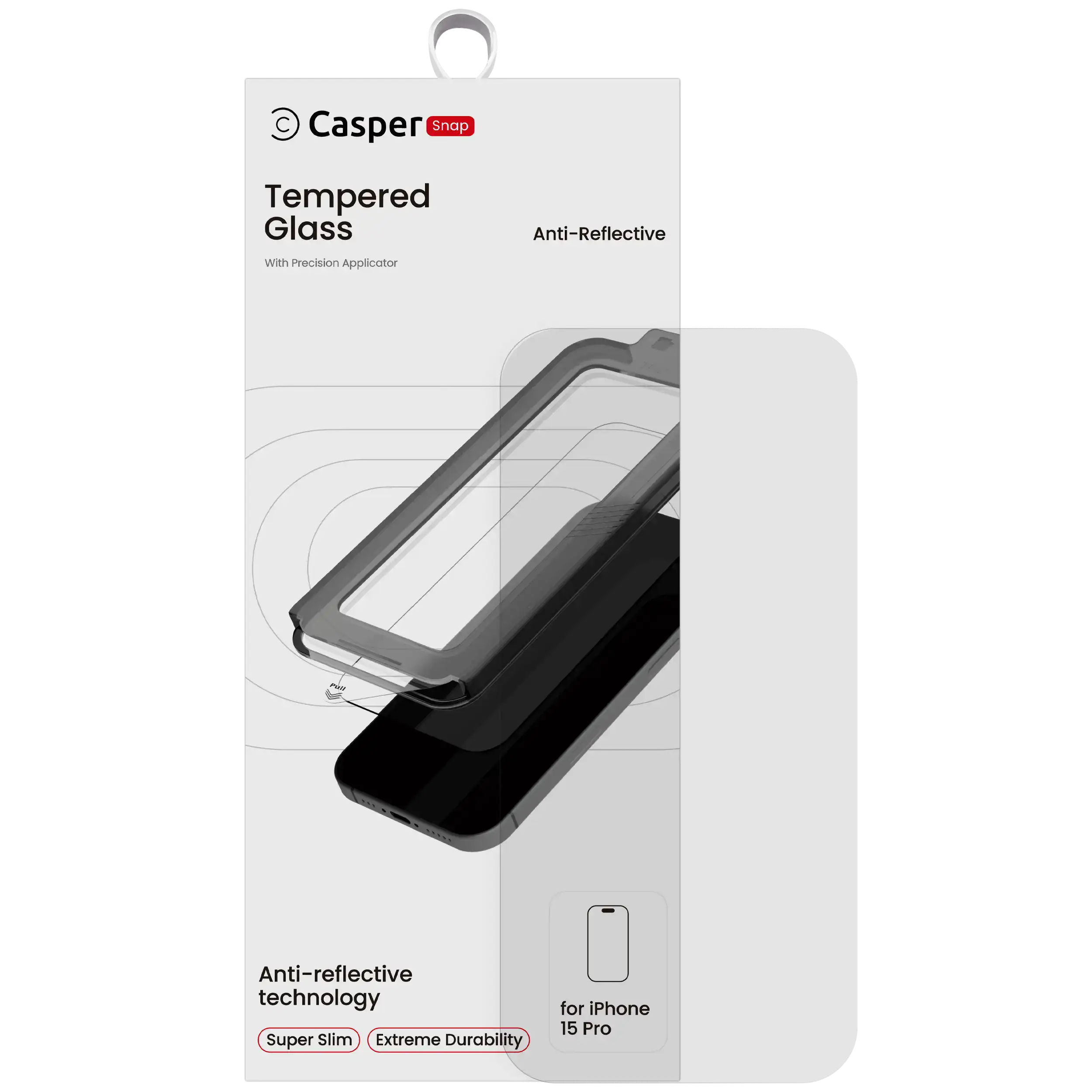 Casper Snap Tempered Glass Compatible For iPhone 15 Pro (Retail Pack) (AR Clear)