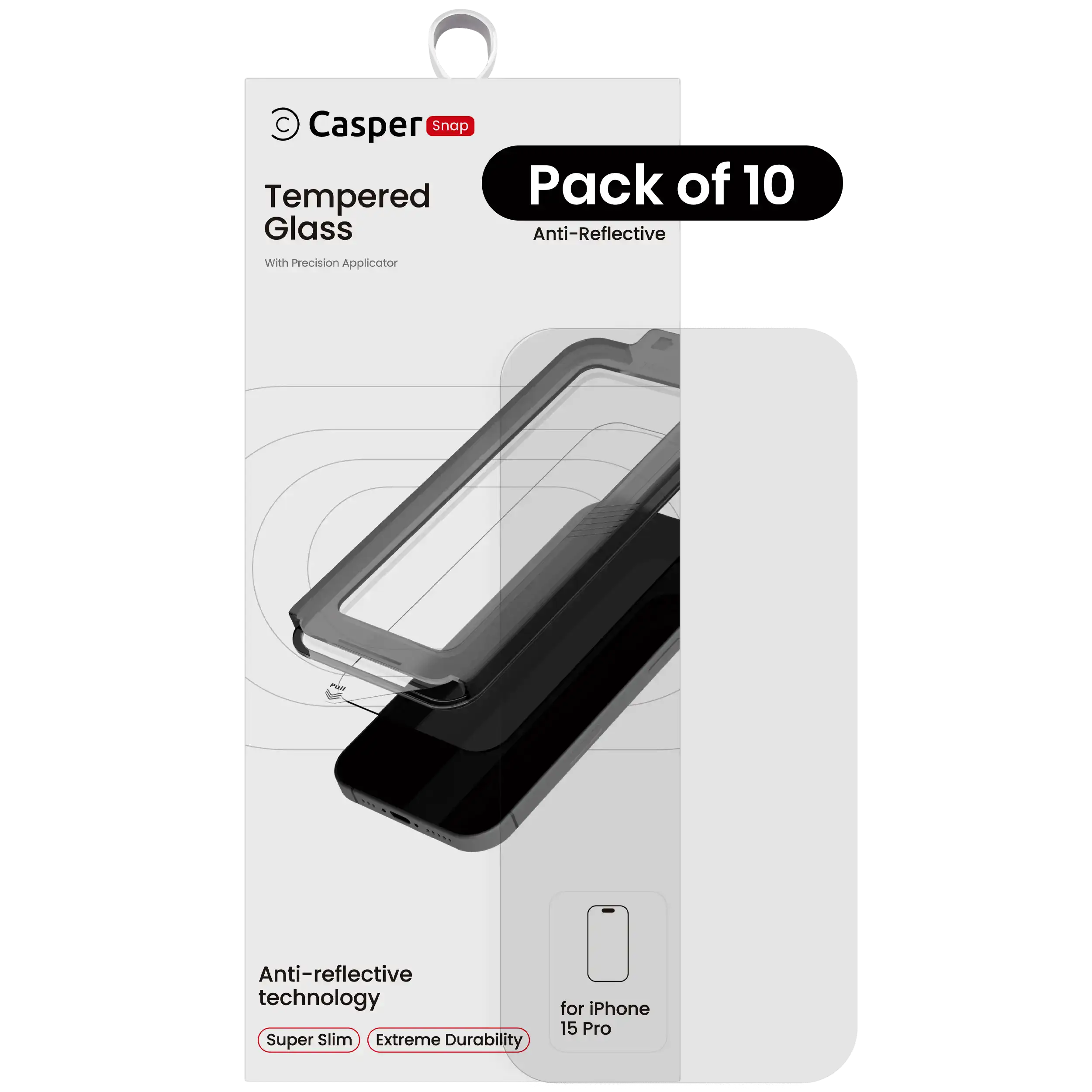 Casper Snap Tempered Glass Compatible For iPhone 15 Pro (10 Pack) (AR Clear)