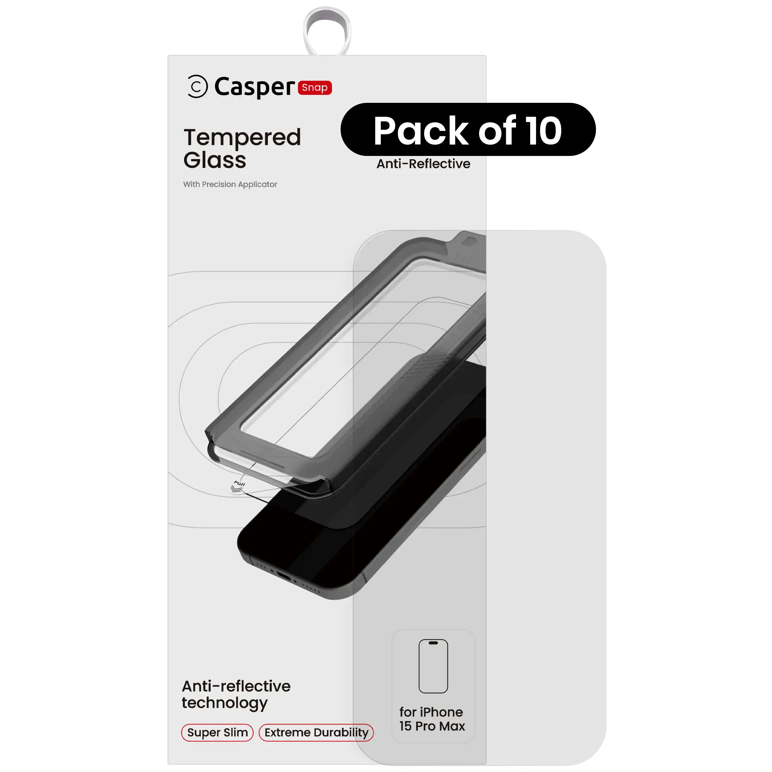 Casper Snap Tempered Glass Compatible For iPhone 15 Pro Max (10 Pack) (AR Clear)