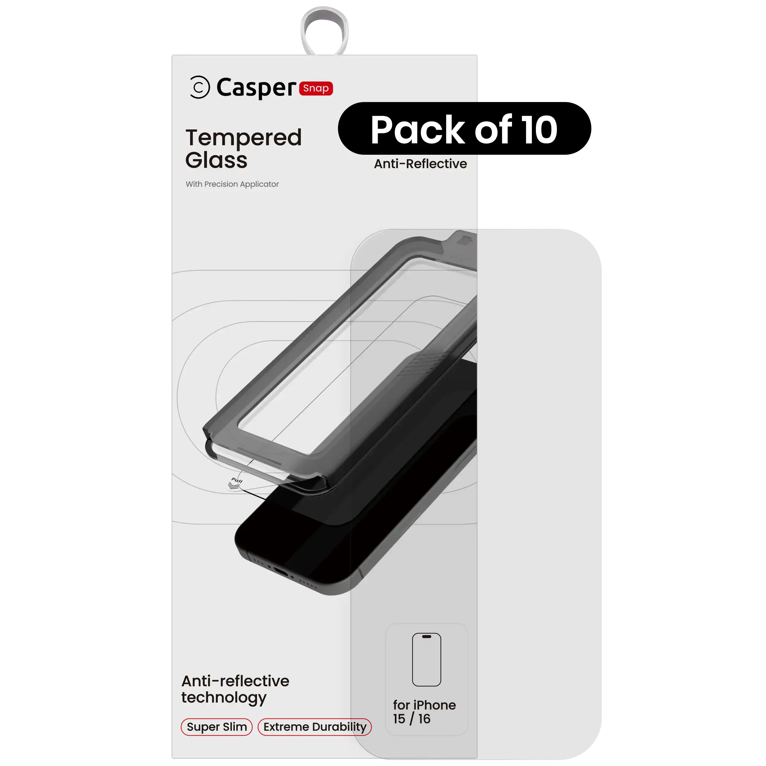 Casper Snap Tempered Glass Compatible For iPhone 15 / 16 (10 Pack) (AR Clear)