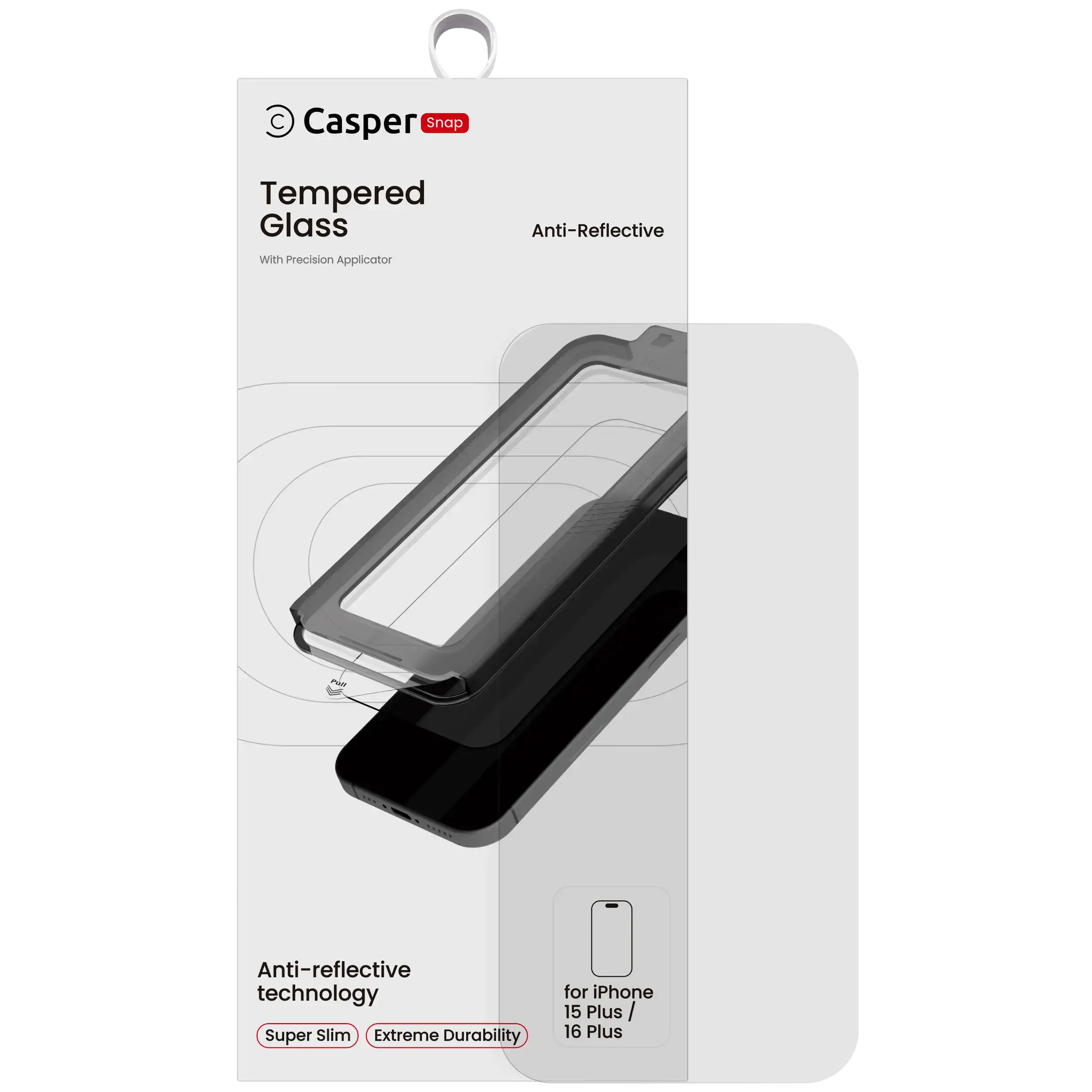 Casper Snap Tempered Glass Compatible For iPhone 15 Plus / 16 Plus (Retail Pack) (AR Clear)
