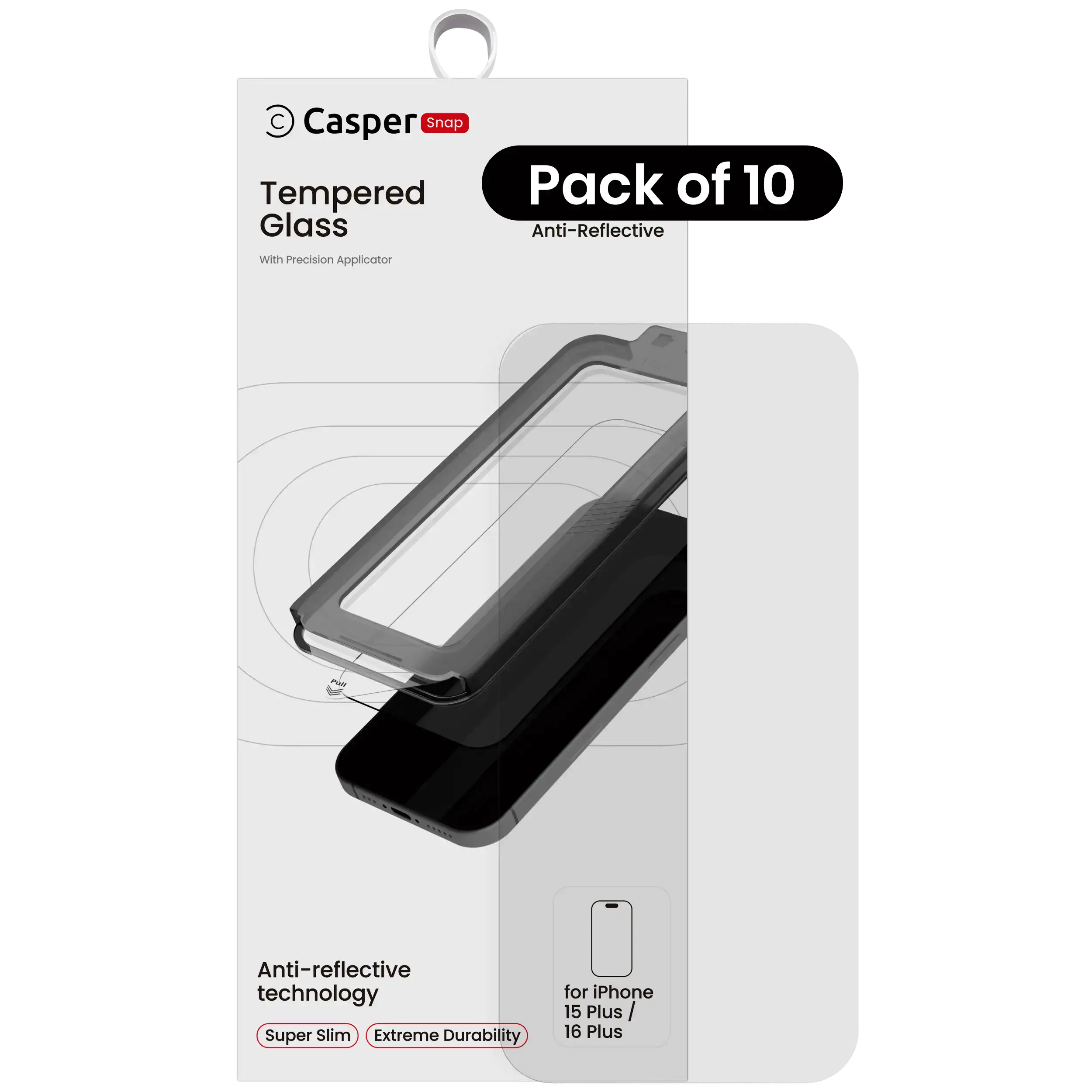 Casper Snap Tempered Glass Compatible For iPhone 15 Plus / 16 Plus (10 Pack) (AR Clear)