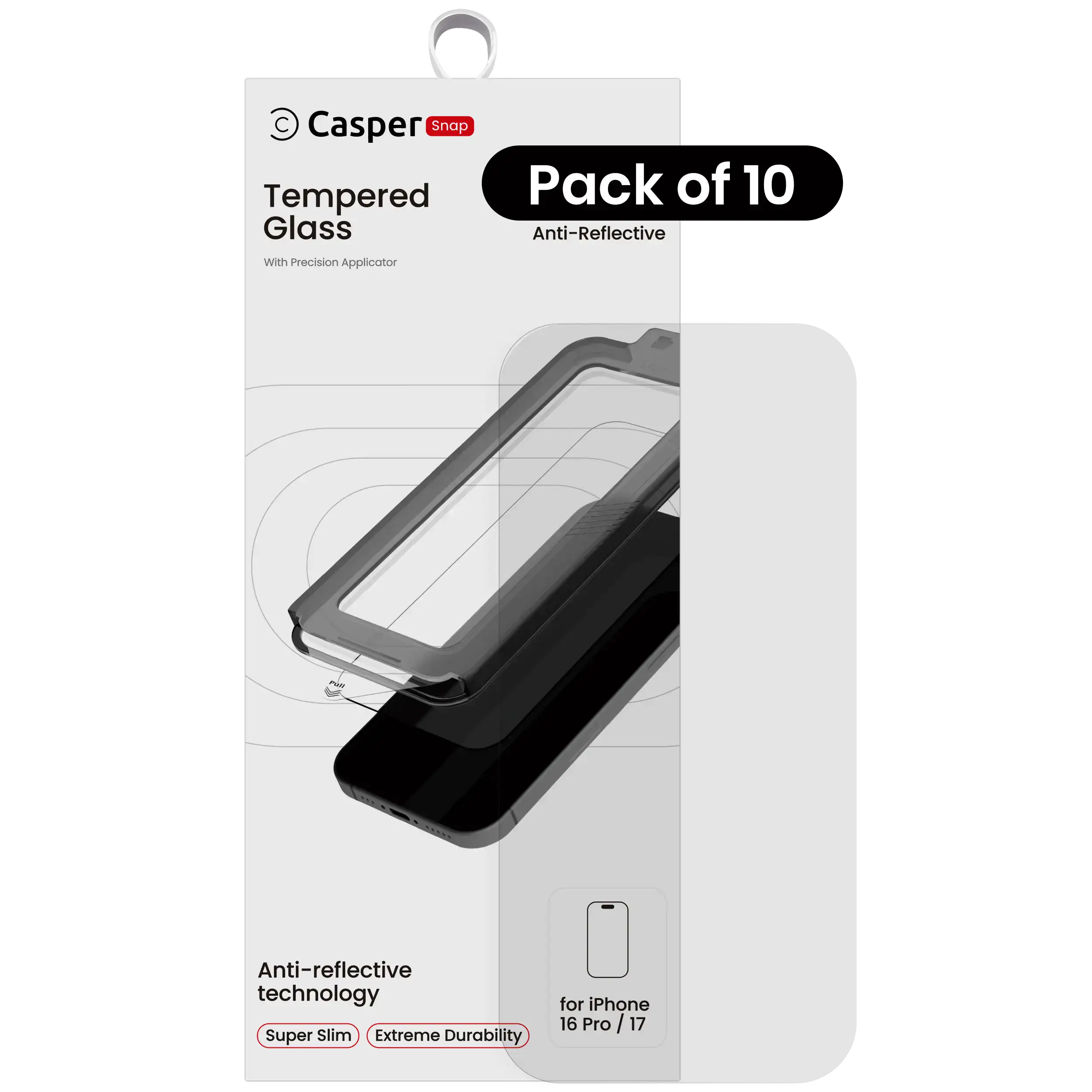 Casper Snap Tempered Glass Compatible For iPhone 16 Pro / 17 (AR Clear) (10 Pack) (AR Clear)