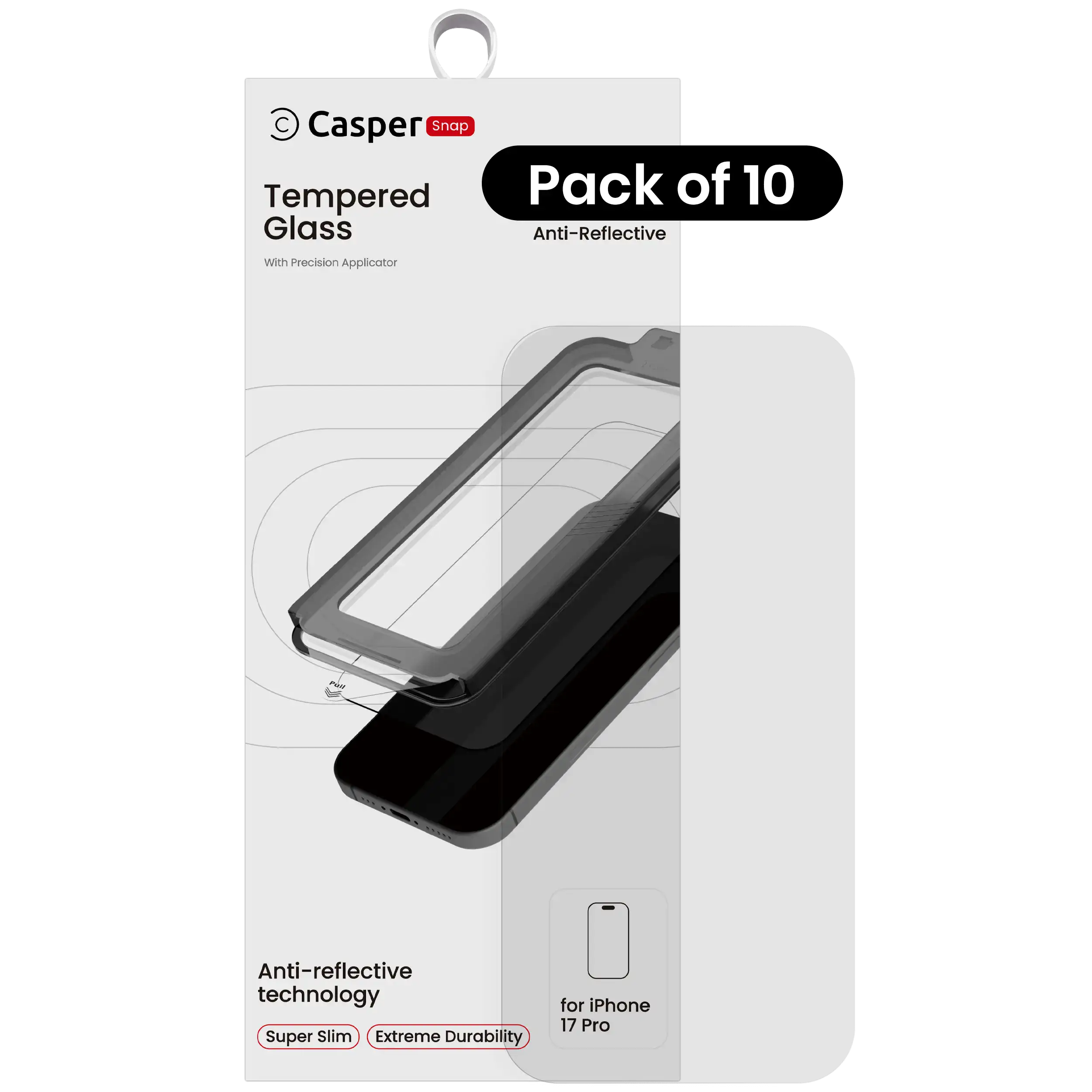 Casper Snap Tempered Glass Compatible For iPhone 17 Pro (10 Pack) (AR Clear)