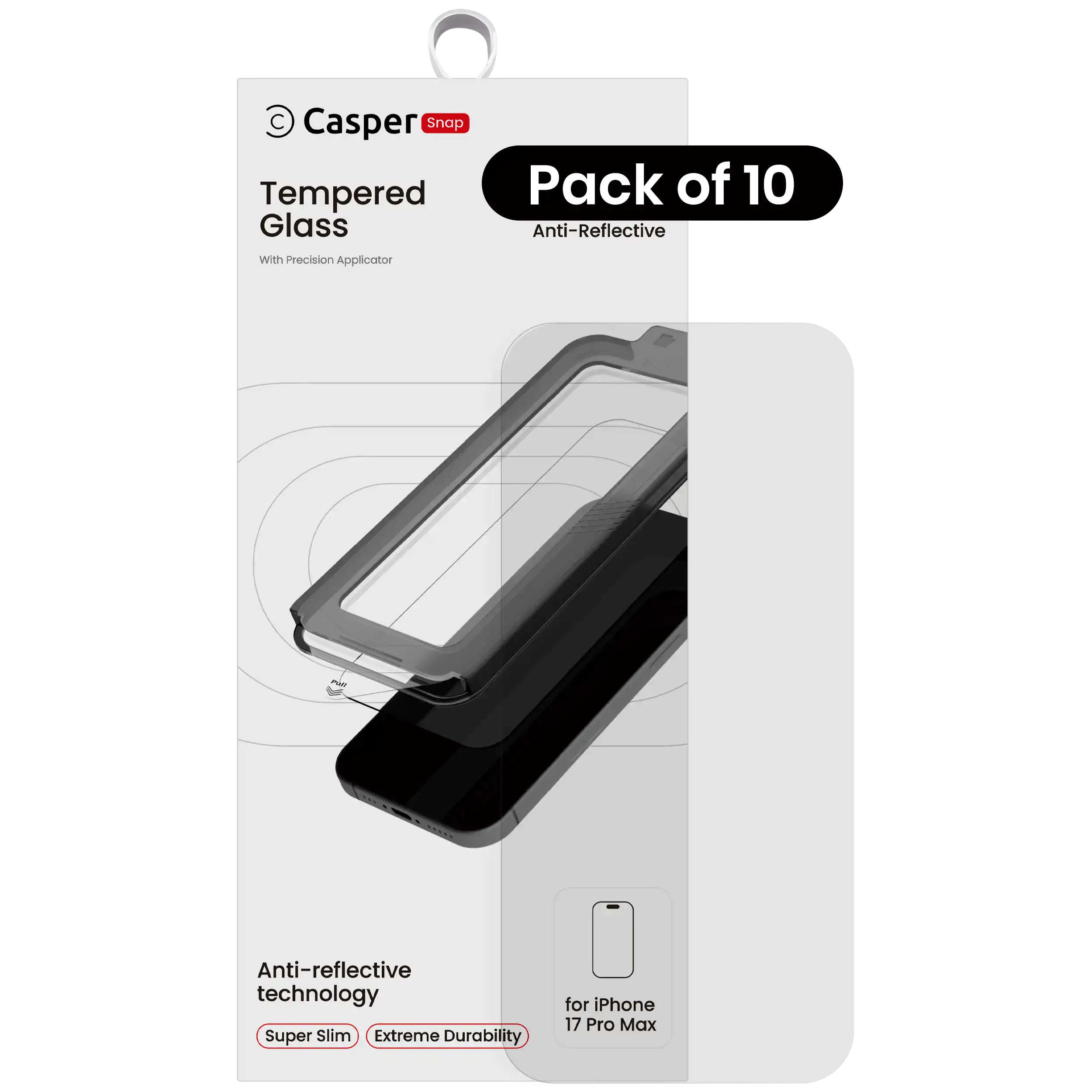 Casper Snap Tempered Glass Compatible For iPhone 17 Pro Max (10 Pack) (AR Clear)