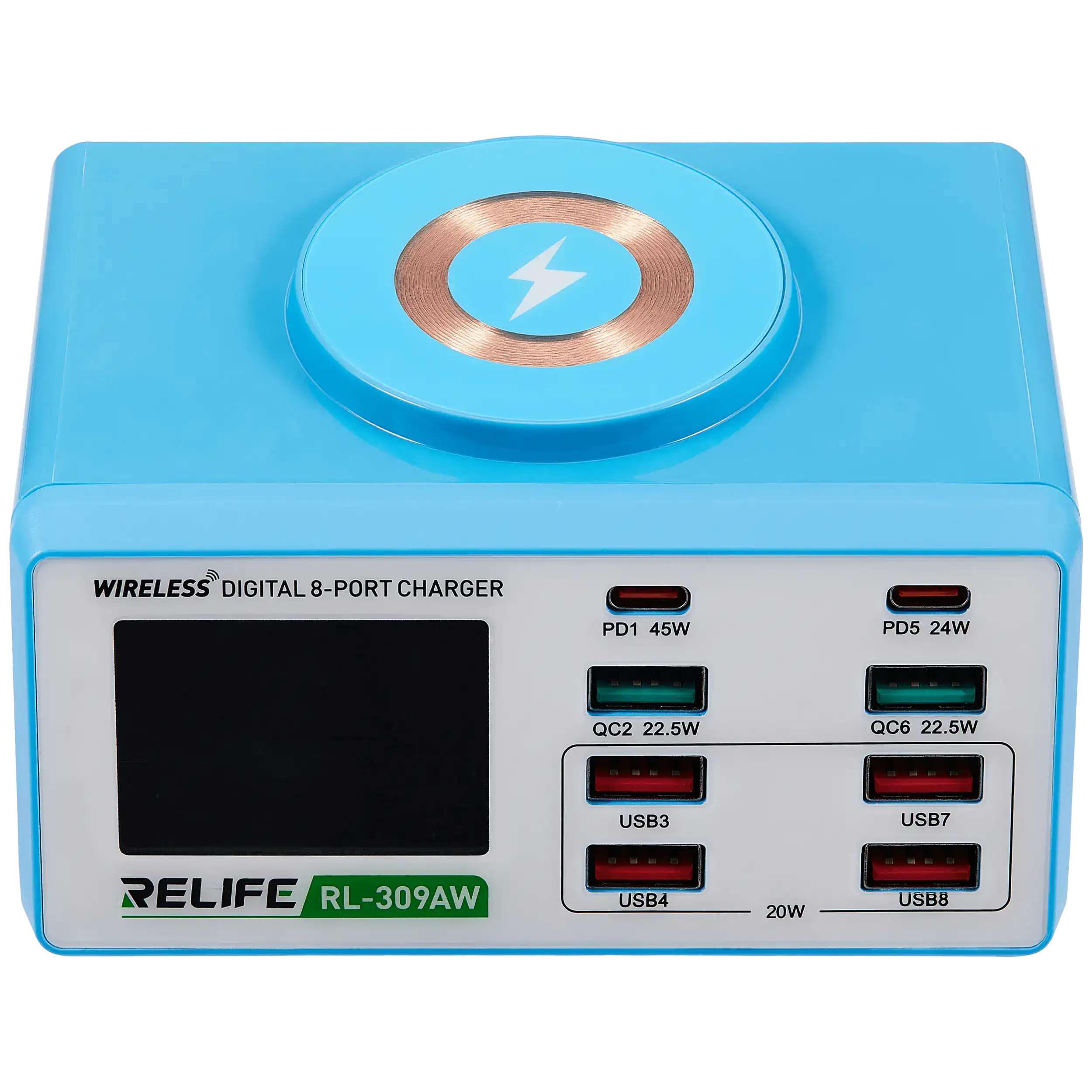 RL-309AW Wireless Digital Display 8-Port Charger 100W (Relife)
