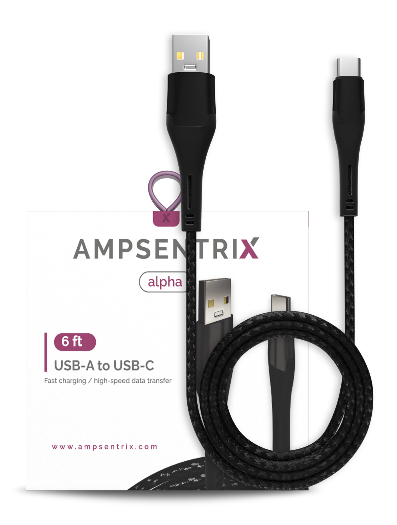 USB Type C To USB Type A Cable (1.8 m / 6 ft) (AmpSentrix Alpha) (Black)