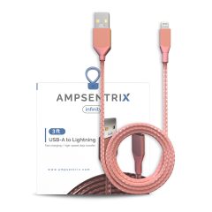 USB Type A To Lightning Cable (Non-MFI) (1 m / 3 ft) (AmpSentrix Infinity) (Pink)