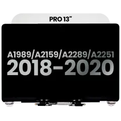 Complete LCD Display Assembly For MacBook Pro 13"  A1989 (2018-2019) / A2159 (2019) / A2289 / A2251 (2020) (Used OEM Pull: Grade A) (Silver)