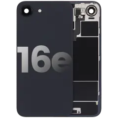 Back Glass With Steel Plate With Wireless NFC Charging MagSafe Magnet & Flashlight Flex Compatible For iPhone 16e (Used OEM Pull: Grade A) (Black)