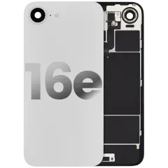Back Glass With Steel Plate With Wireless NFC Charging MagSafe Magnet & Flashlight Flex Compatible For iPhone 16e (Used OEM Pull: Grade A) (White)