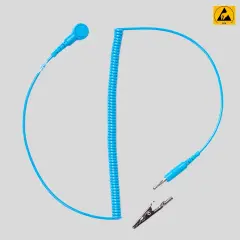 Premium (1.8m) Cord with (10mm) Snap to Jack Plug / Crocodile Clip ESD-Safe Grounding Cable for Wrist Straps & Electronics Repair